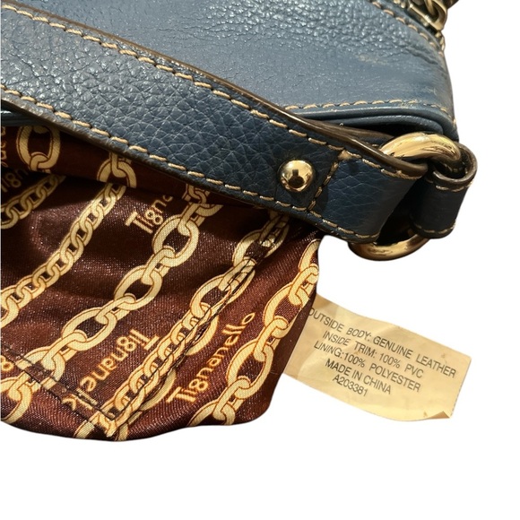 Tignanello blue Soft Leather Crossbody Bag Pleated Detail Silky Lining - Picture 10 of 11
